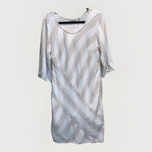 Soft Surroundings Equinox Striped Linen Viscose Lined Dress Tan Neutral Size M